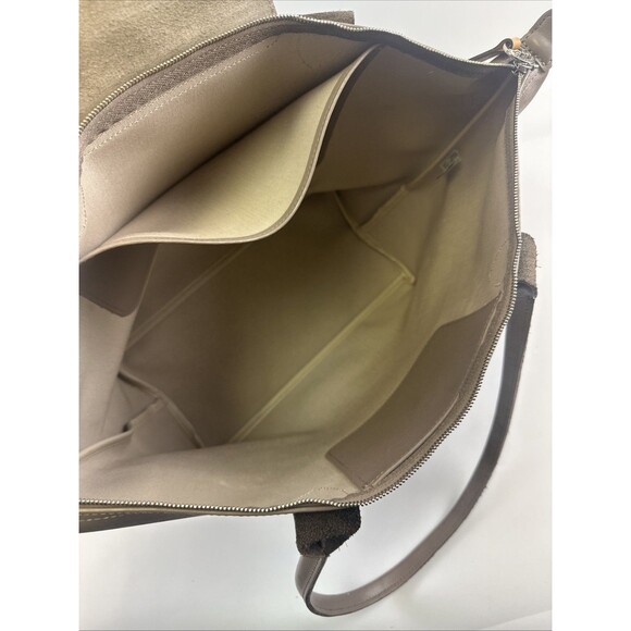 Longchamp Le Pliage City Tote Bag Taupe Leather Coated Canvas Zip Large Flap - Picture 13 of 16